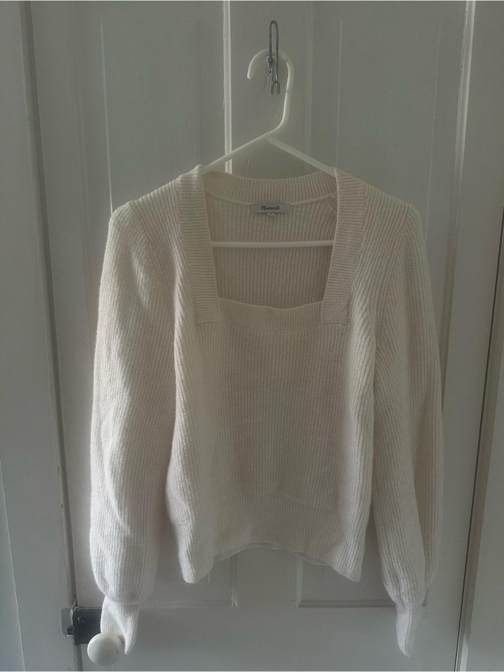 Madewell Cream Square-Neck Ribbed Knit Sweater